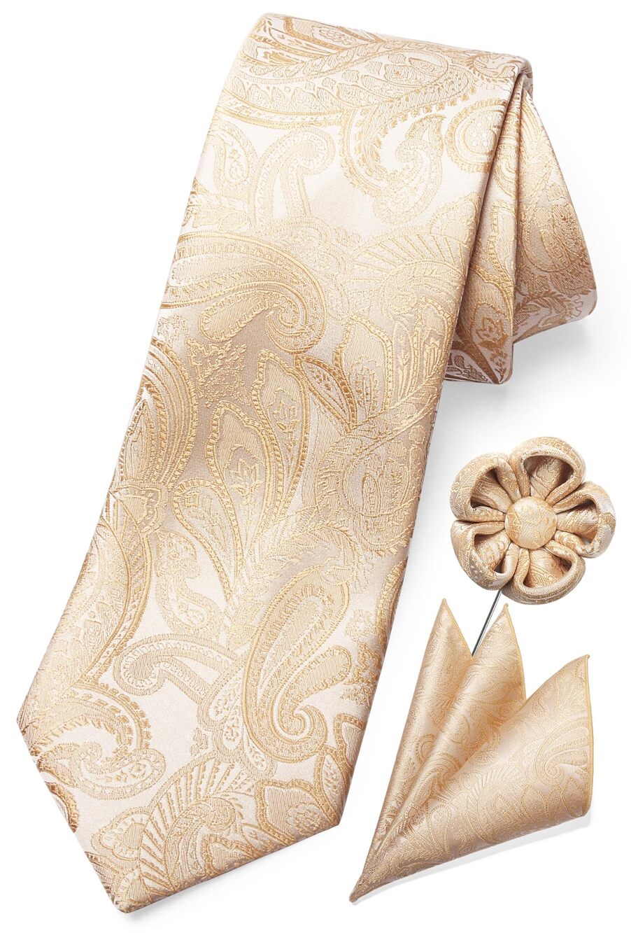 1031 Champagne Tie Tan Ties Paisley Neckties and Pocket Squares Set
